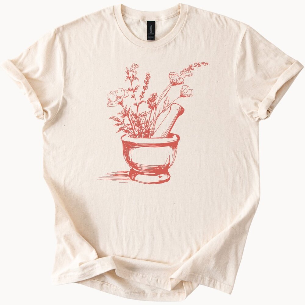 Botanical Mortar Pestle Tee Herbs Graphic T Shirt